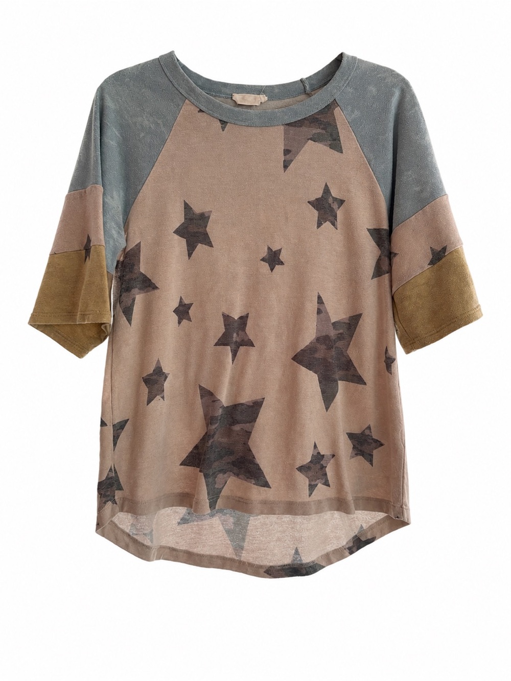 Kids Star Print Raglan Tee - Taupe & Dusty Blue